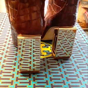 Tory Burch 95mm croc embossed Jessa Cuba rectangular hardware knee high Boots